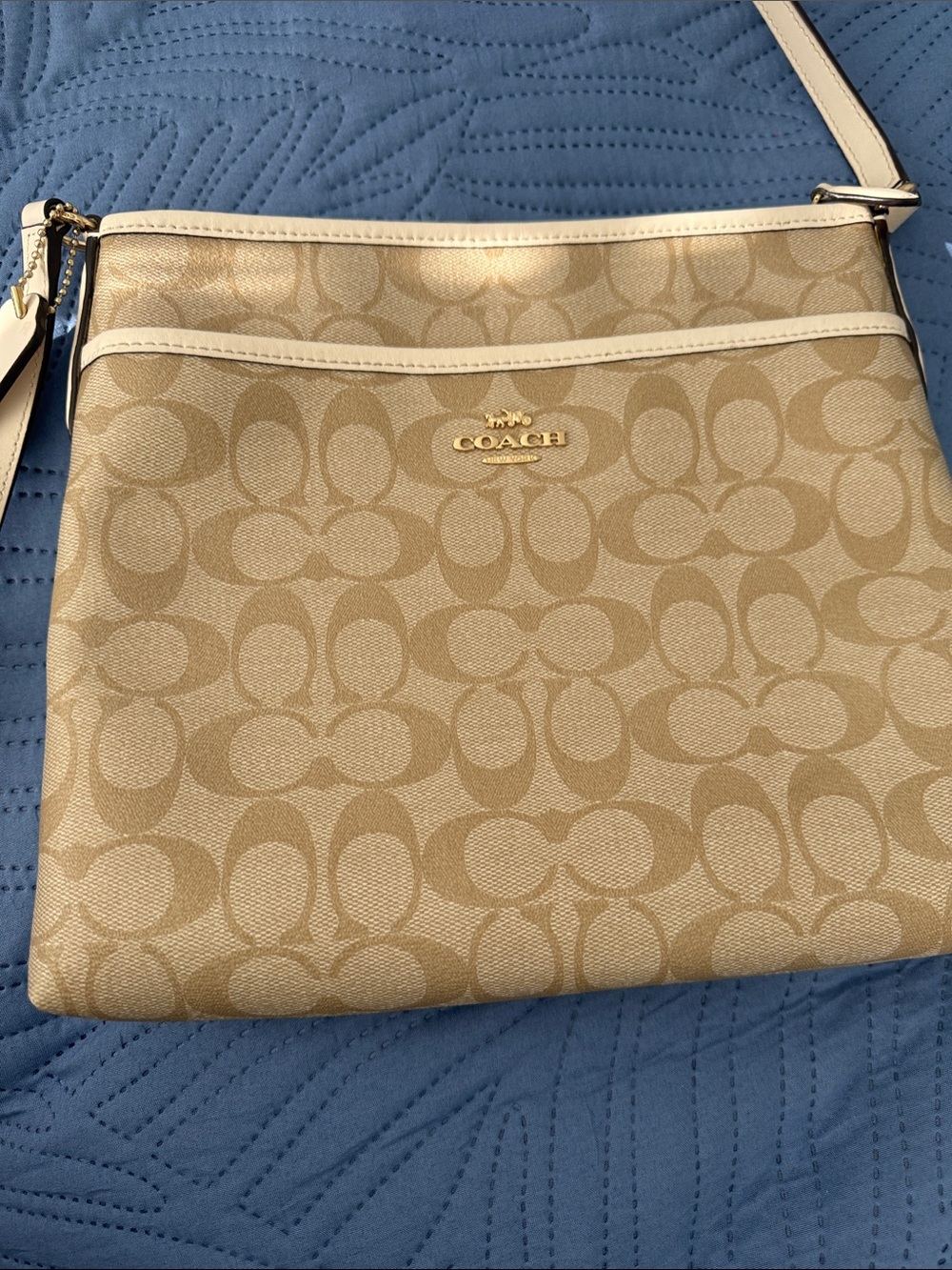 Coach Tan Signature Crossbody with Cream Accents